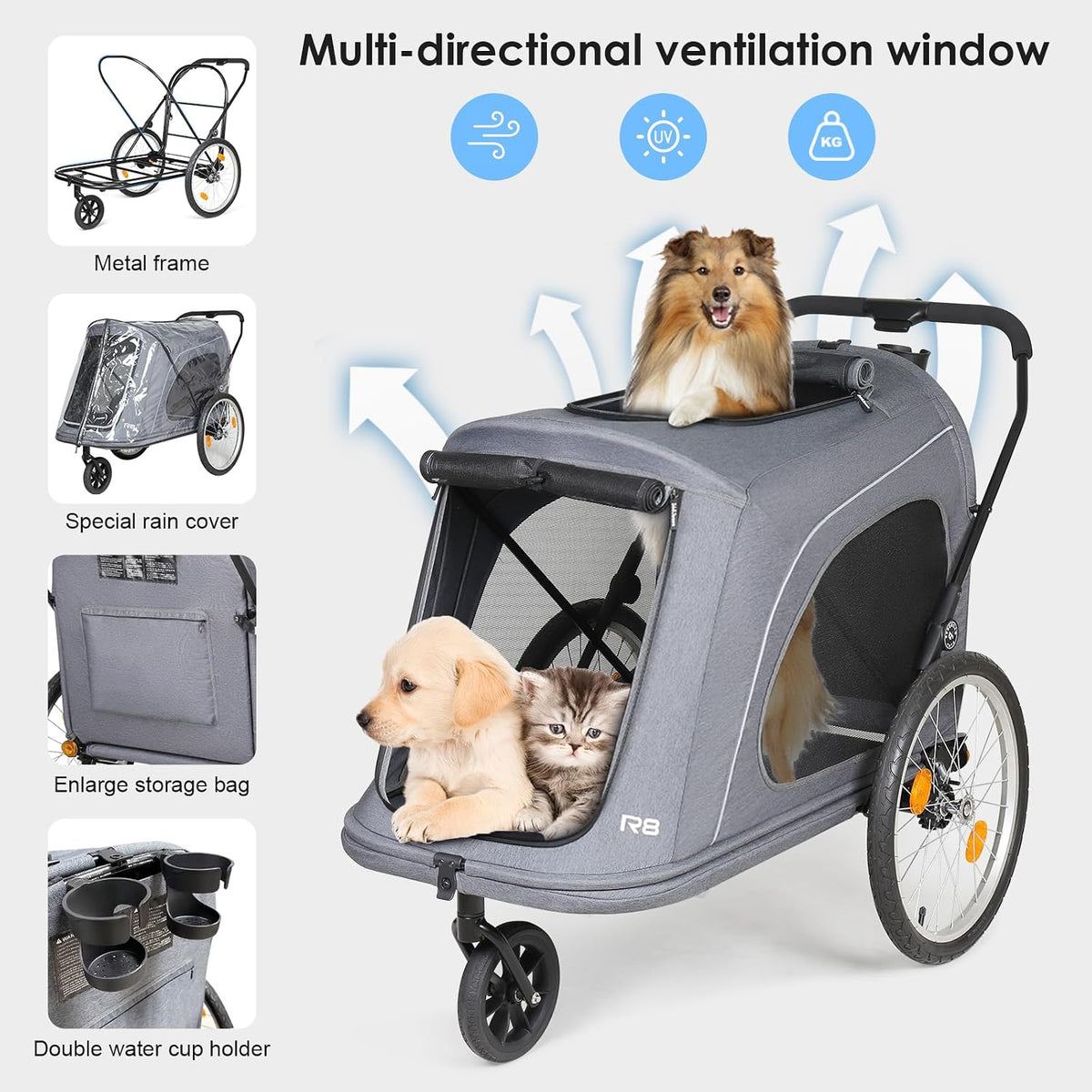 Beberoad Dog Stroller for Large Dogs Up to 100 lbs with Built-in Ramp