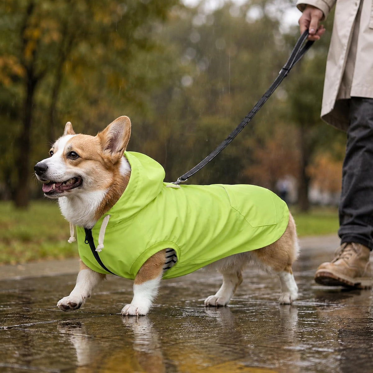 Dog Raincoat rain Jacket Dogs Waterproof fit for Small Medium Breeds Zipper Closure Pocket Storage in Cold Day - Light Green - XL