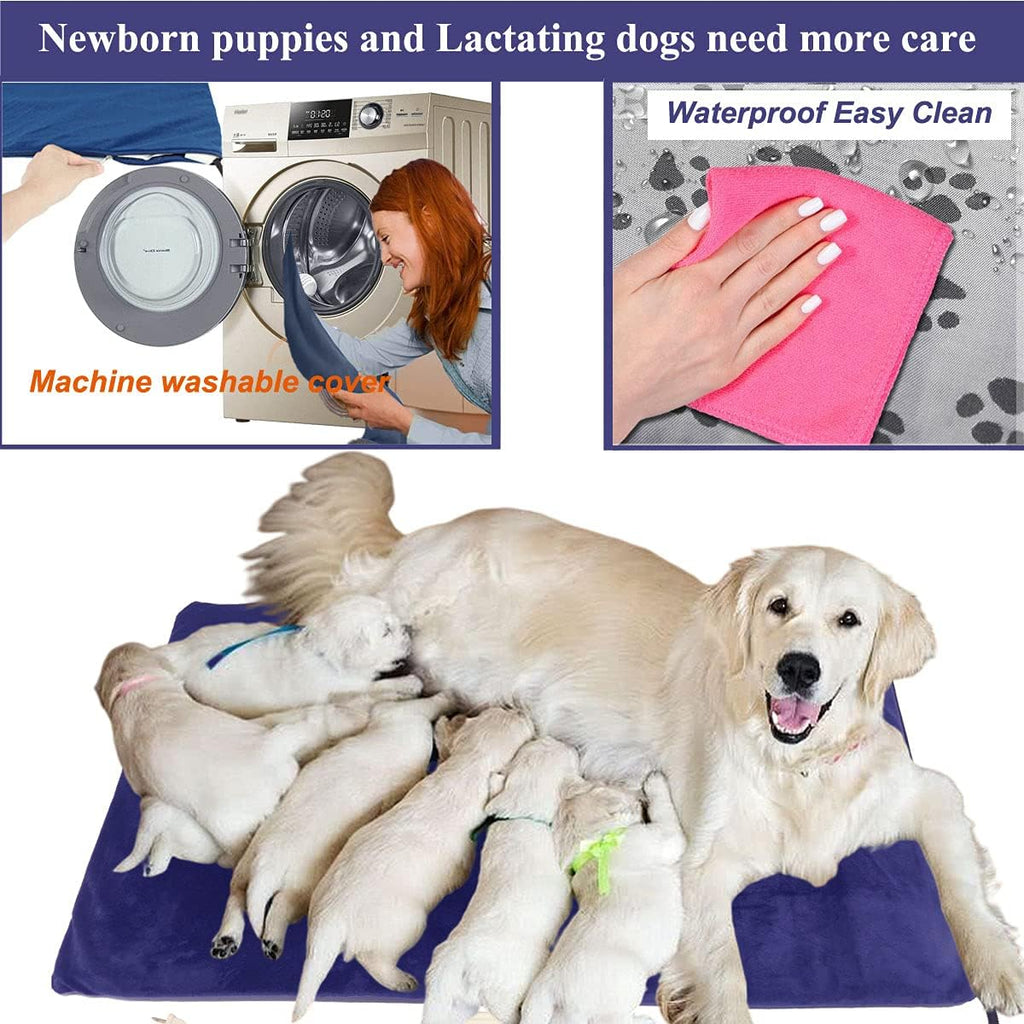 Pet Heating Pad for Large Dogs & Cats - 34"x21" Waterproof Heated Bed with Chew-Resistant Cord, Adjustable Temperature & Removable Washable Cover