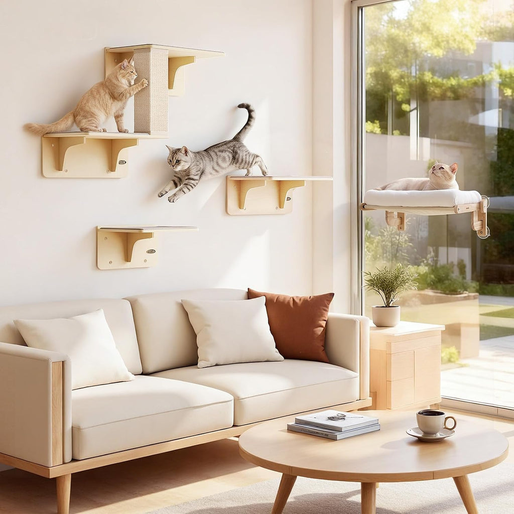 Pecute Foldable Cat Window Perch, Cloud-Soft Cat Bed with Wood Frame, 26" L