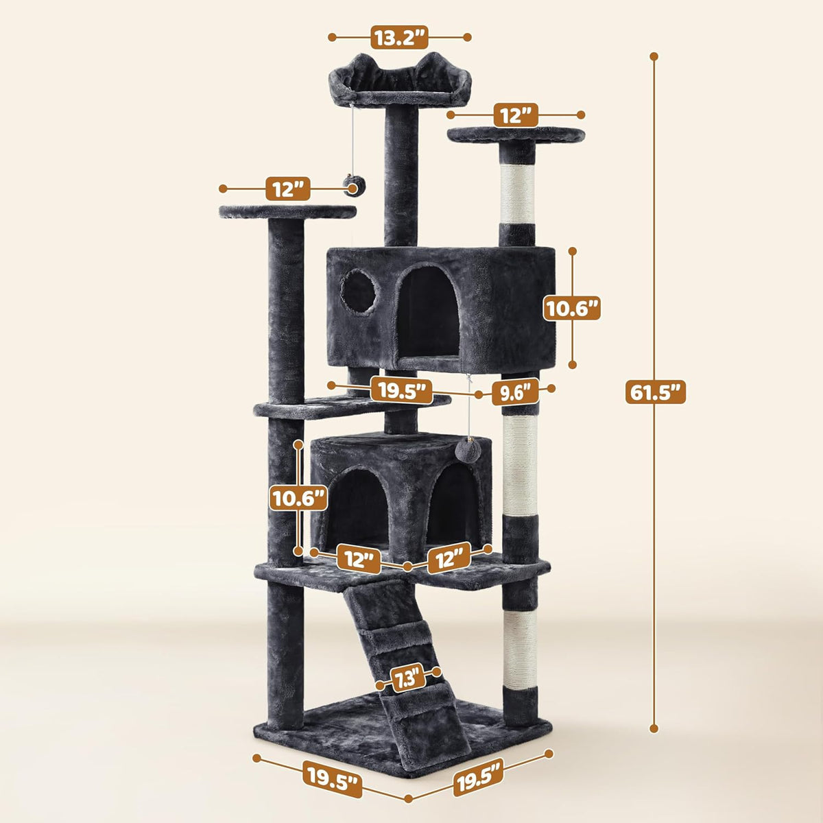 Yaheetech 62in Cat Tree Tower, Double Condo, Multi Platforms, Scratch Posts
