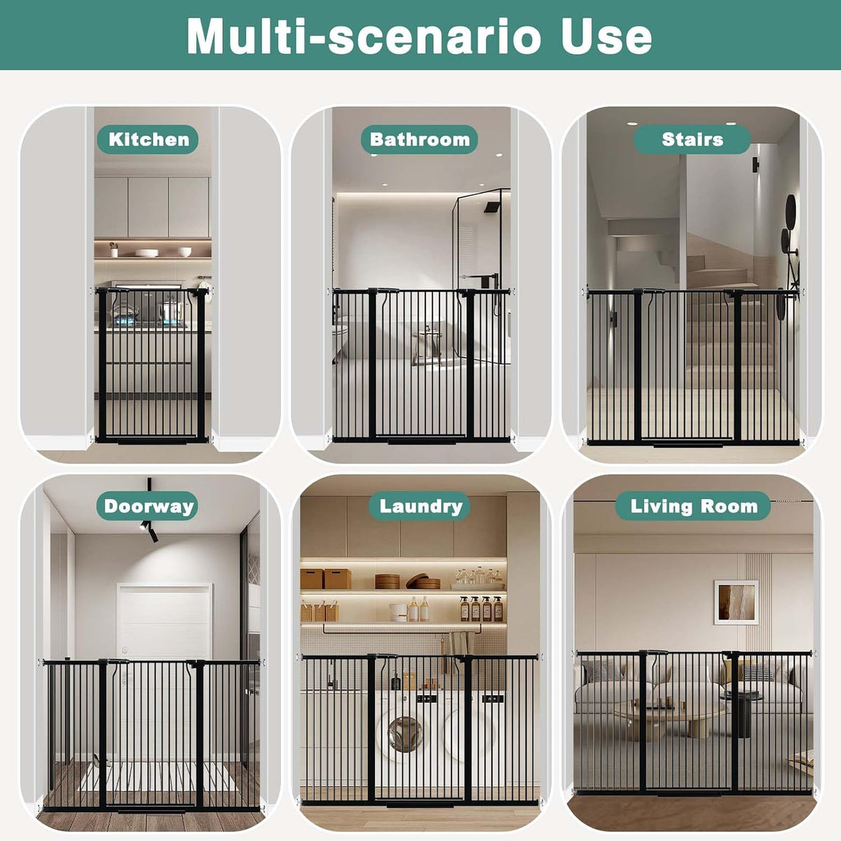 40.5" Extra Tall Baby Gate for Doorways, 49.2"-54.7" Extra Wide Pet Gate Pressure Mounted, 1.37" Narrow Space Puppy Dog Barrier Indoor, No Drill Safety Child Gate, No Climb Fence Black