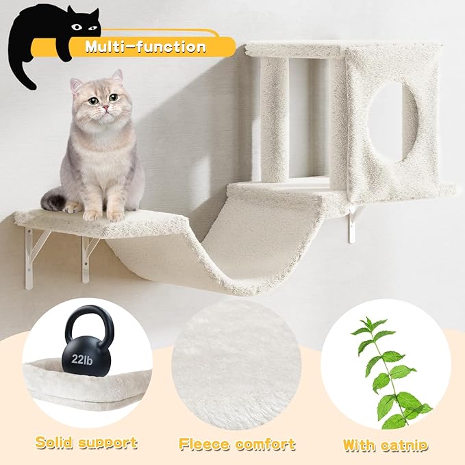 6-in-1 Cat Wall Shelves, Wooden Climbing Wall - Image 3