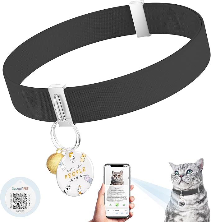 Cat Collar with Bell, Stretch Elastic Quick Release, Non Breakaway Lightweight by Sucegi