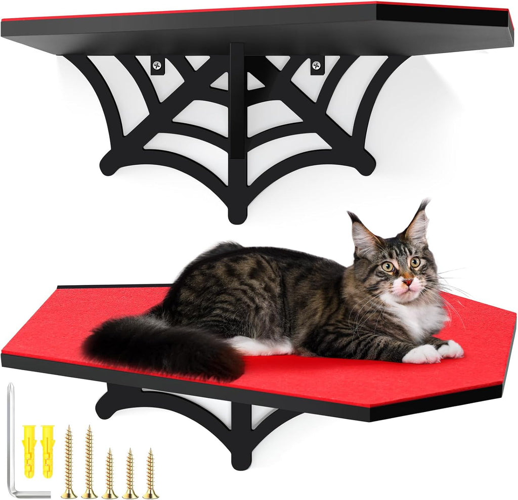 Gemscream Gothic Halloween Wall Mounted Cat Shelf, Coffin Spider Web Design