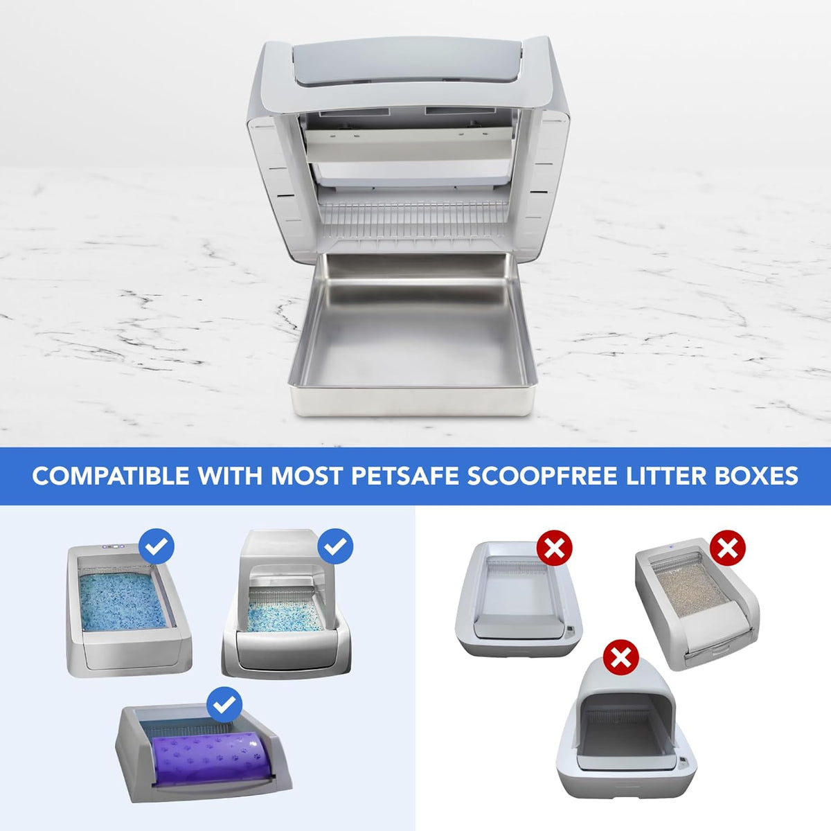 Stainless Steel Reusable Litter Tray Compatible with Petsafe Scoop-Free Self-Cleaning Cat Litter Boxes - Never Absorbs Odor, Stains, or Rusts (Stainless Steel Litter Tray)