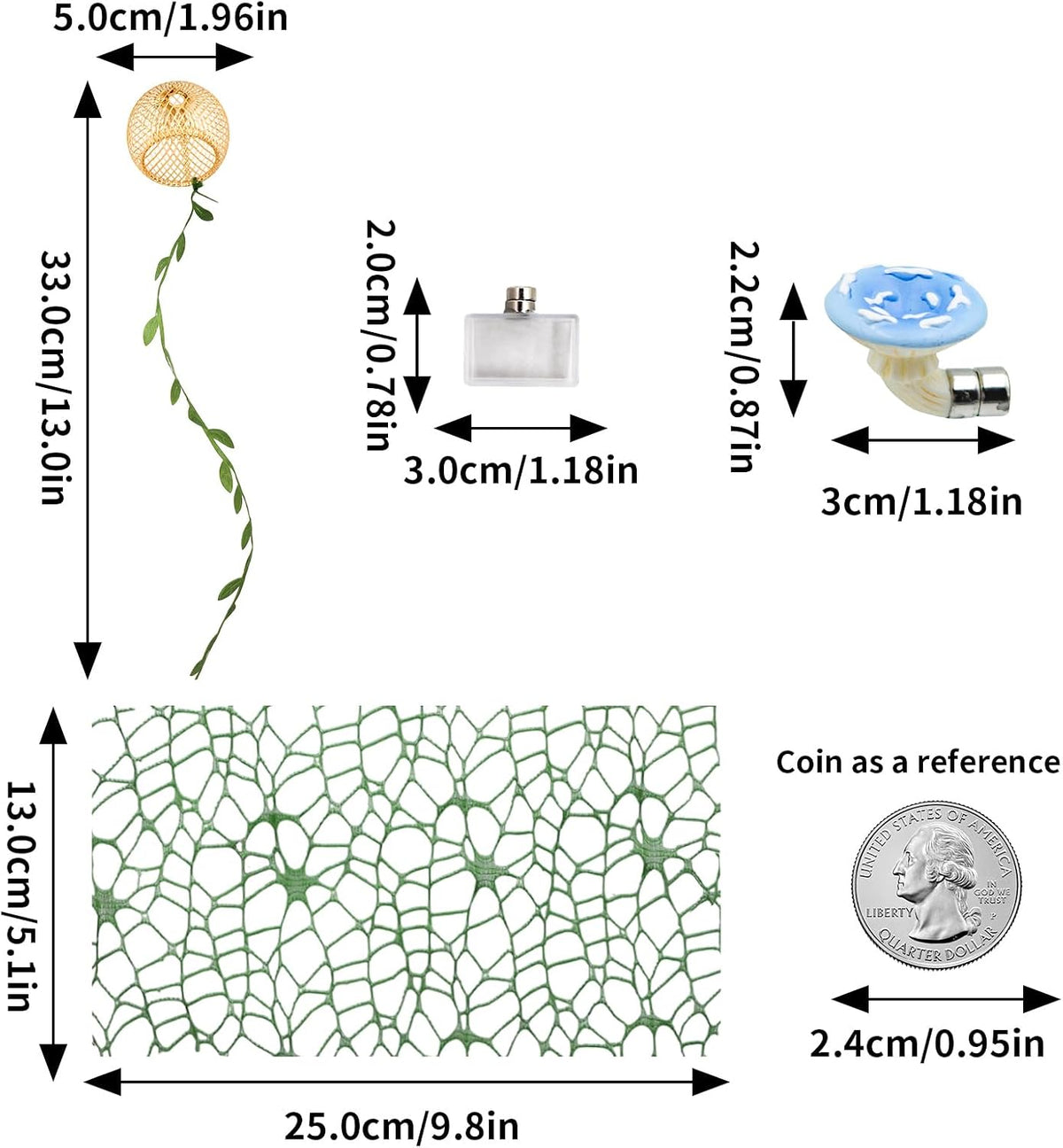 Jumping Spider Enclosure Accessories Set, 6 Pack with Carved Habitat Hideout, 2 Climbing Web, 2 Mushroom Decor, 1 Feeder