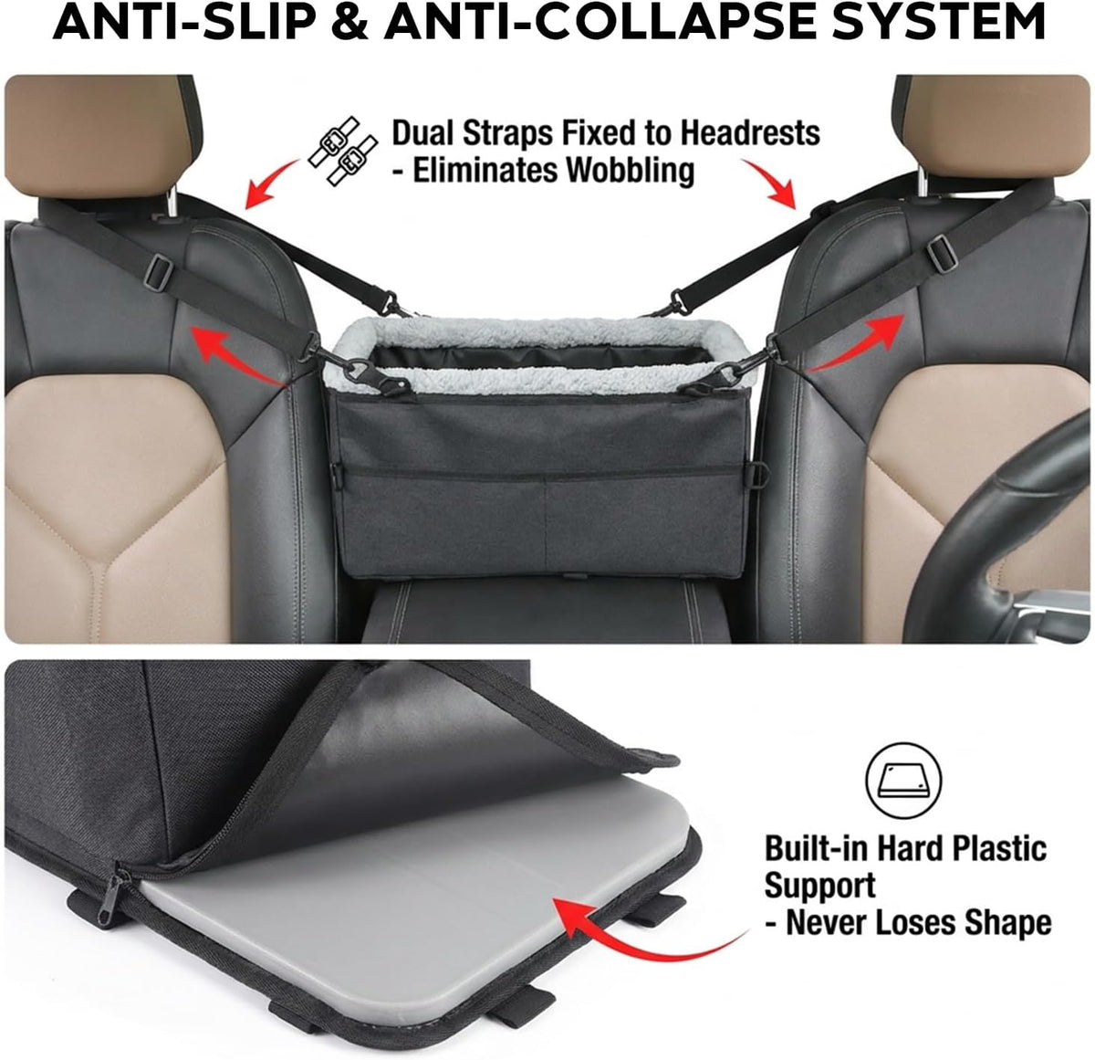 Small Dog Center Console Car Seat, Portable Carrier Bed with Safety Tether