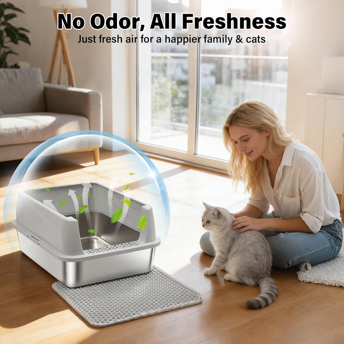 Stainless Steel Litter Box with Lid,Cat Litter Box for Kitten