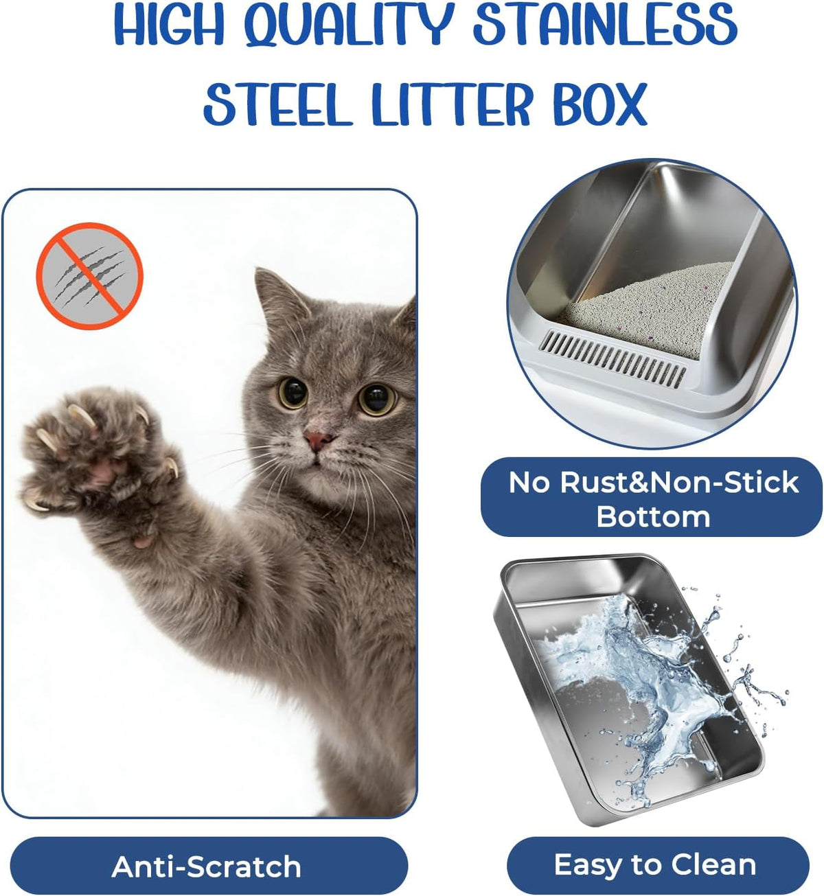 Stainless Steel Cat Litter Box, Kitty Litter Box for Small Cats