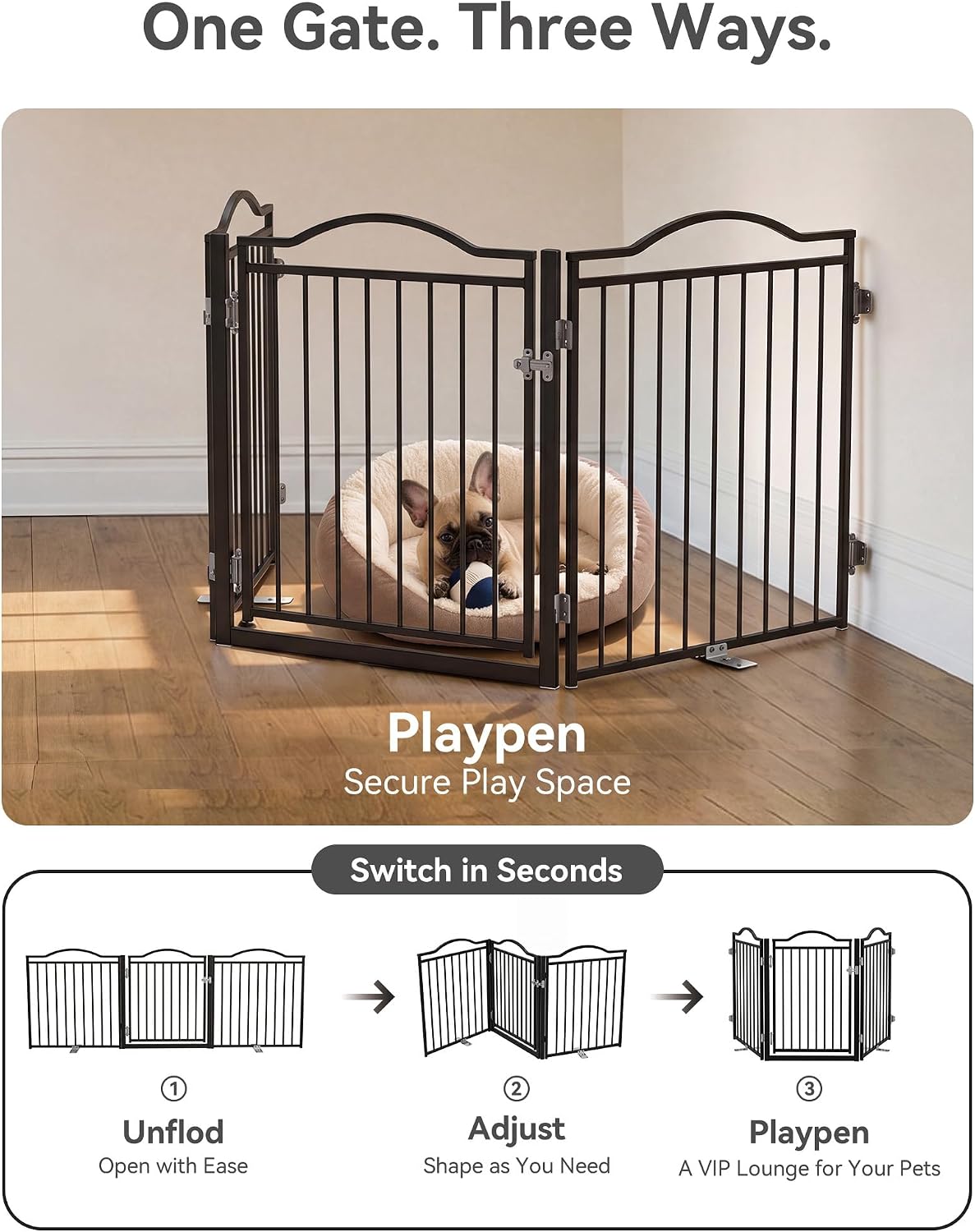 No Pawblems Metal Freestanding Foldable Dog Gate with Door, 30'' Tall