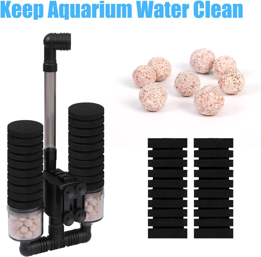 AQUANEAT Aquarium Electric Sponge Filter for Fish Tank, with Pump, with 2 Extra Sponges, Large up to 55Gal