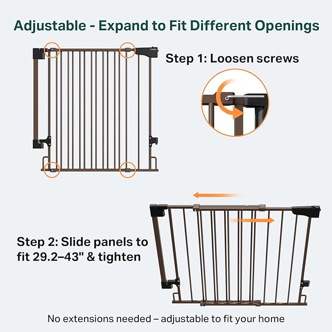 Cumbor 29.2–43" Baby Gate for Stairs, Wall-Mounted, Expandable No Bottom Bar - Image 3