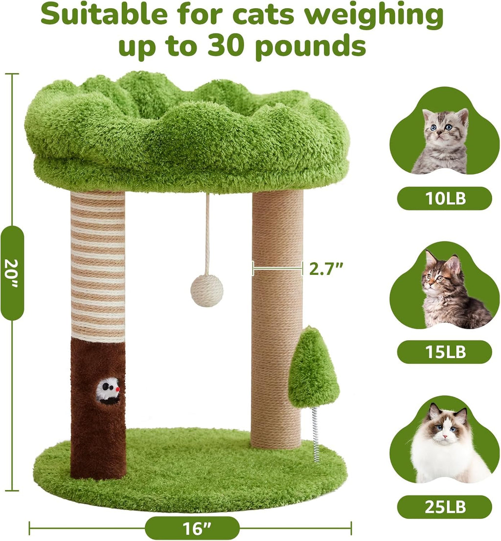 WOOCHPET 21" Small Cat Tree  with 2 Scratching Posts and Perch Bed