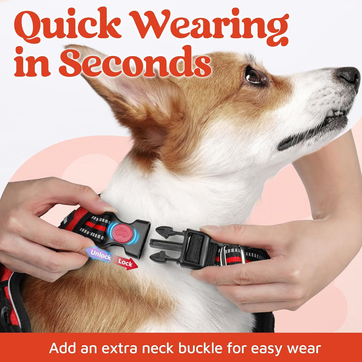 rabbitgoo Dog Harness for Large, No Pull 3 Buckles Easy On & Off