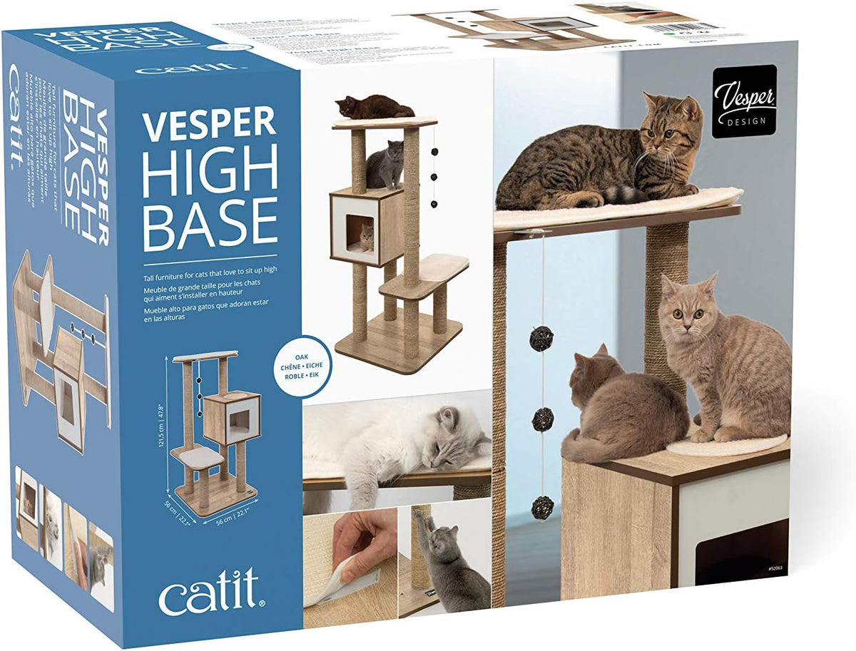 Vesper Cat Tree, High Base, Oak, 52063, 56 x 56 x 81.5 cm (22 x 22 x 32 in)