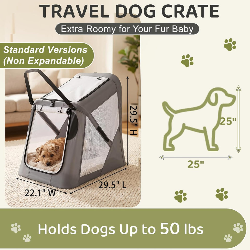 Portable Dog Crate for Car Travel, 29.5"L×22"W×29.5"H Collapsible Dog Crate