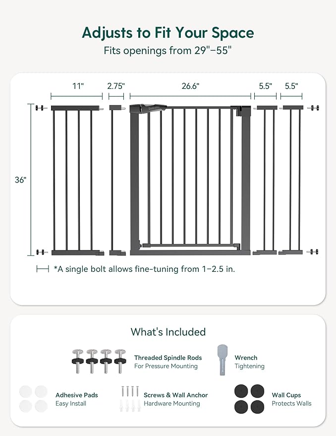 Babelio 36" Tall Baby Gate, PressGuard P7, 29-55" Auto Close Pressure Mounted - Image 6