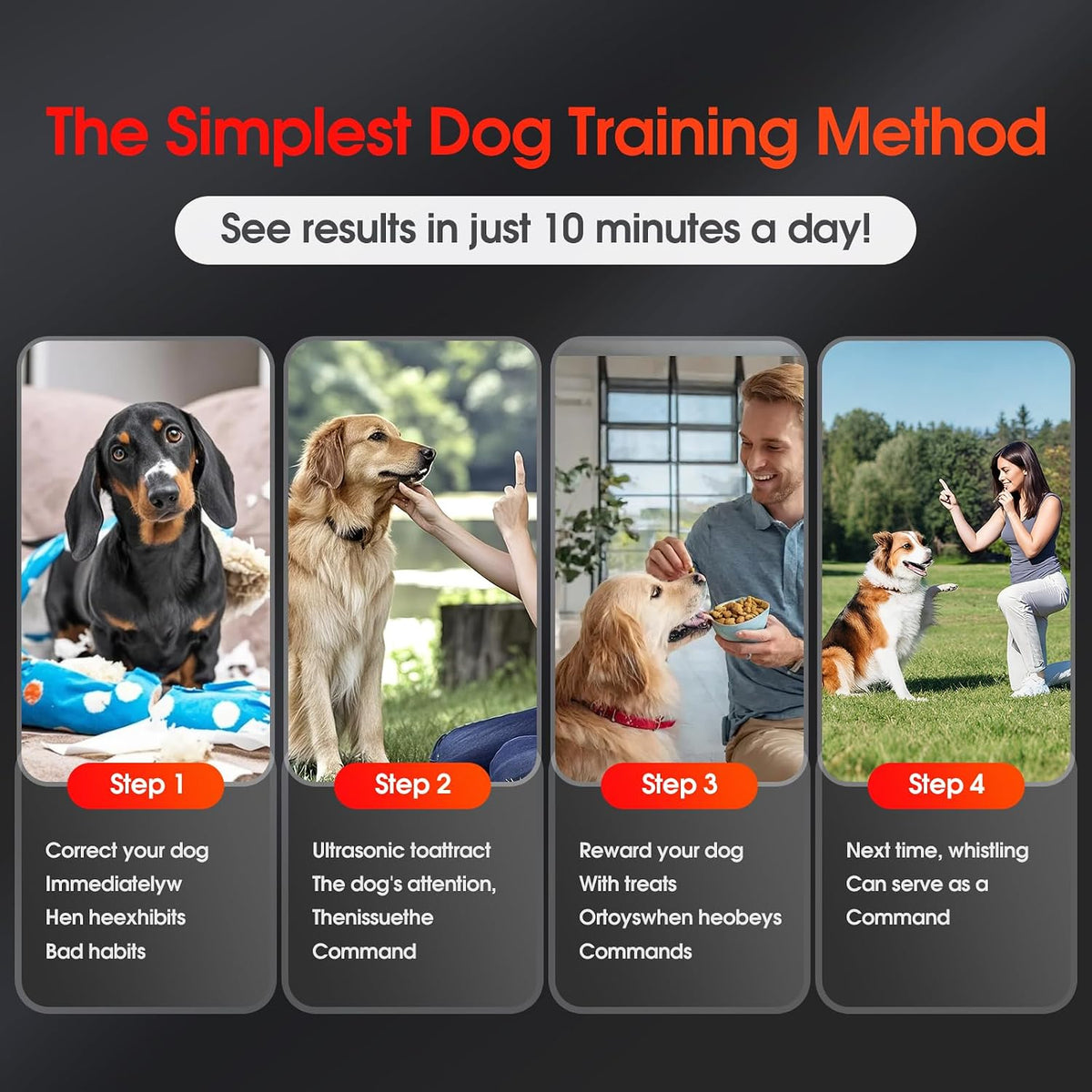 KIVORA 4 Pack Dog Whistle, Dog Whistle to Stop Barking, Adjustable Ultrasonic Silent Dog Training Whistle for Recall & Bark Control, 304 Stainless Steel Professional Whistle for All Dogs (Red)