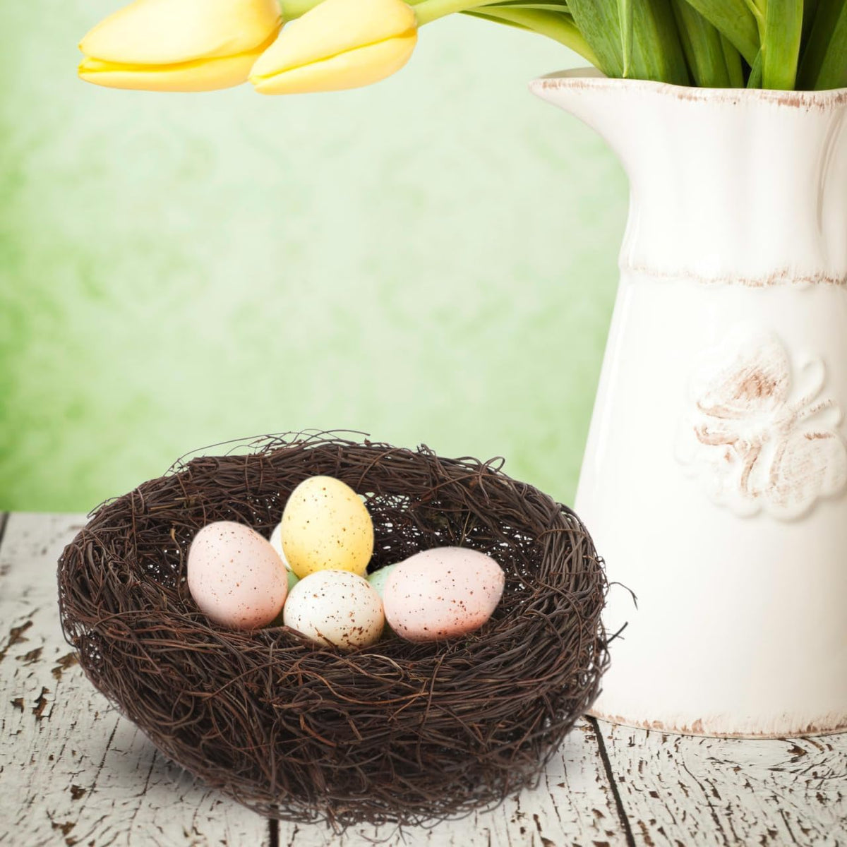 balacoo Rattan Bird Nest Decor Handmade Simulated Bird Nest Photo Prop and Table Decor for Birdcage Desk Tree Garden Easter Wedding Party Crafts 7.87 X 7.87 X 4.33 in