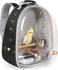 Bird Traval Carrier Cage, Multi Vent Holes Clear Space Capsule Astronaut Backpack to Carry Parakeet Cockatiel Parrot with Metal Tray Wood Perch, Vet Transport Bag