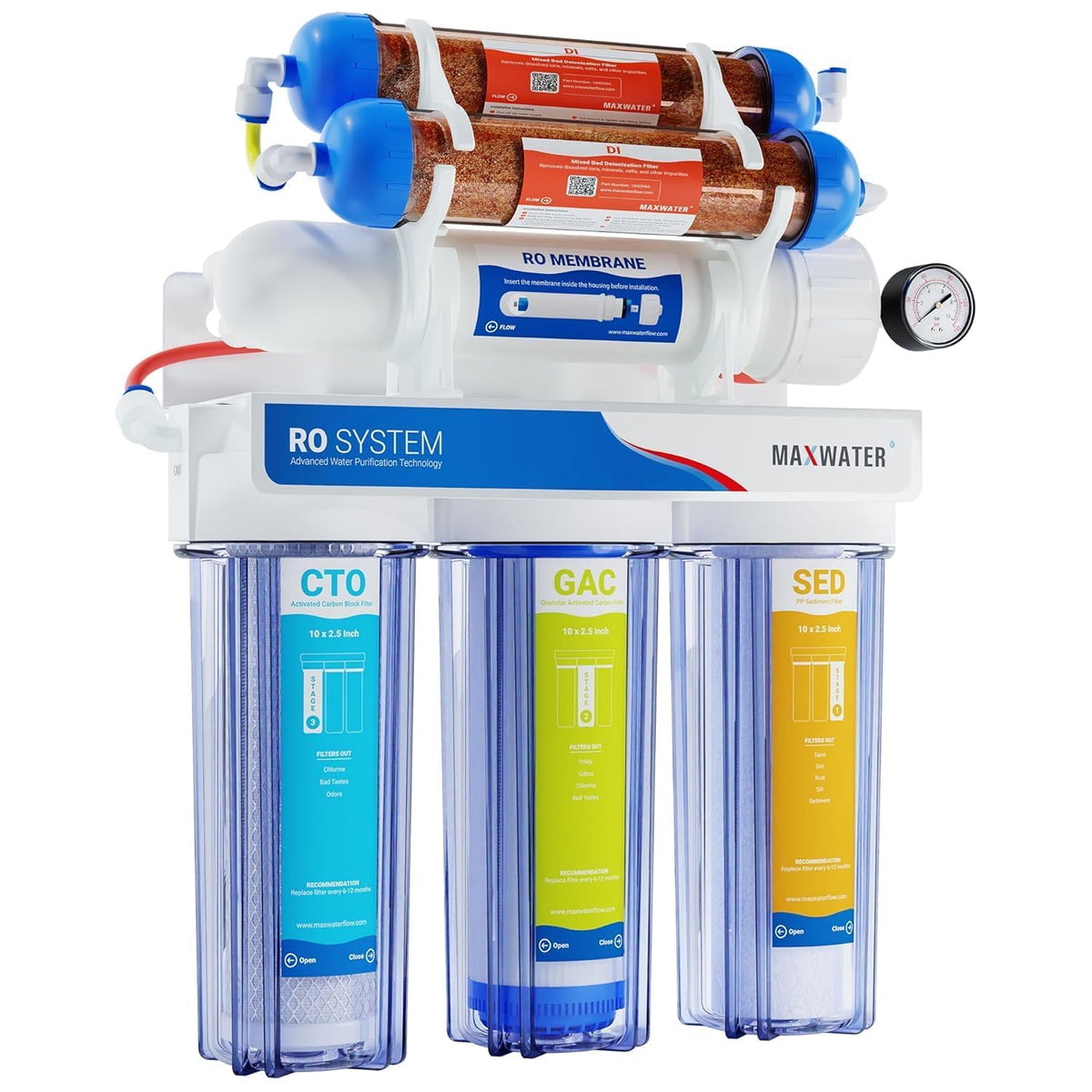 Max Water 6 Stage 100 GPD (Gallon Per Day) RODI (Reverse Osmosis Deionization) Water Filtration System for Aquarium