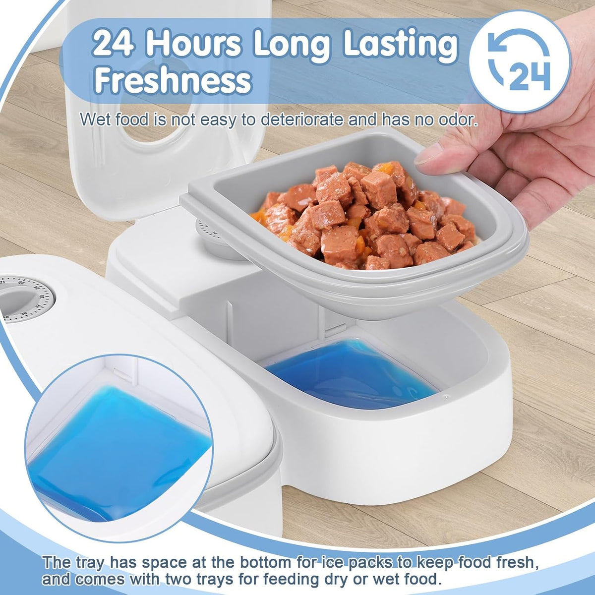 Automatic Cat Feeder 2 Meal, Large Capacity Dog and Cat Feeder, Detachable Pet Food Dispenser, 48H Timed Wet Dry Automatic Pet Feeder for Cat and Dog