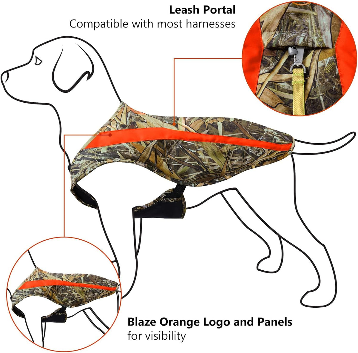 BASSDASH Dog Insulated Coat Safety Vest Water Resistant Chest Protection Reflective High Visibility for Hunting Outdoor