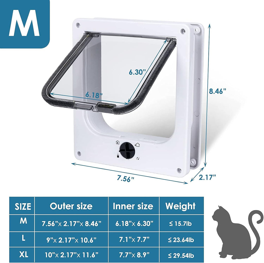 Upgraded Version - EGETOTA Cat Doors Flap (for Cat up to 15.7lb), Magnetic Pet Door with 4 Way Locking for Interior Exterior Doors, Weatherproof Gate, Easy Installation