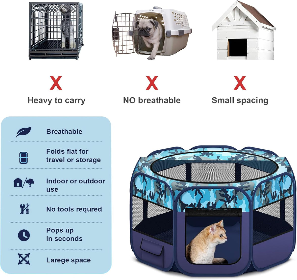 Pop Up Dog and Cat Playpen, Portable Foldable Pet Tent