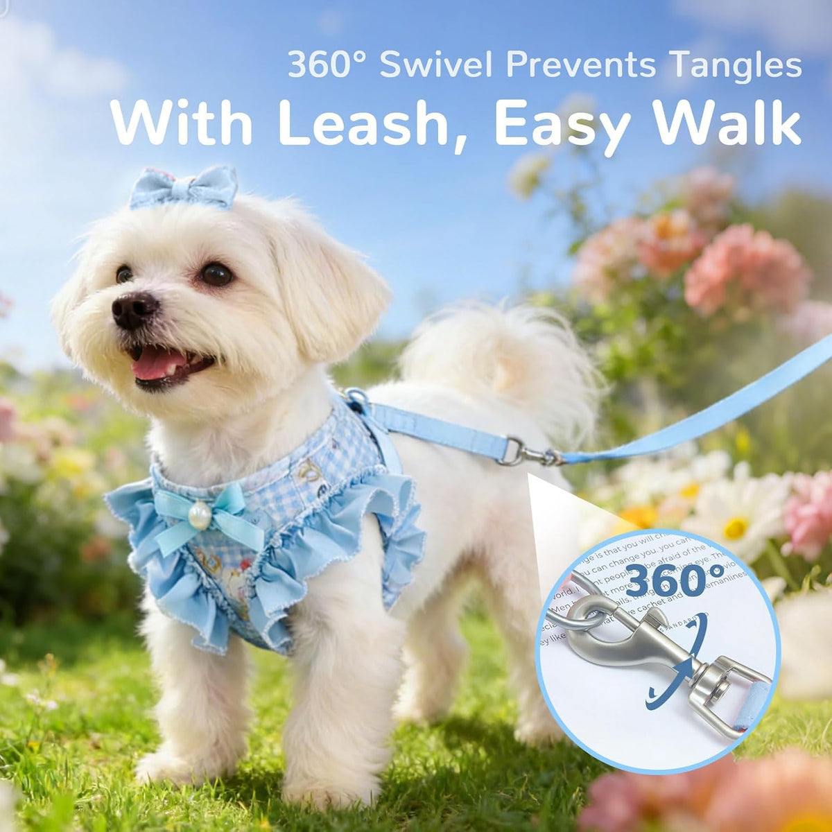 ABRRLO Small Dog Harness and Leash Set,Soft Adjustable Blue Puppy Harness