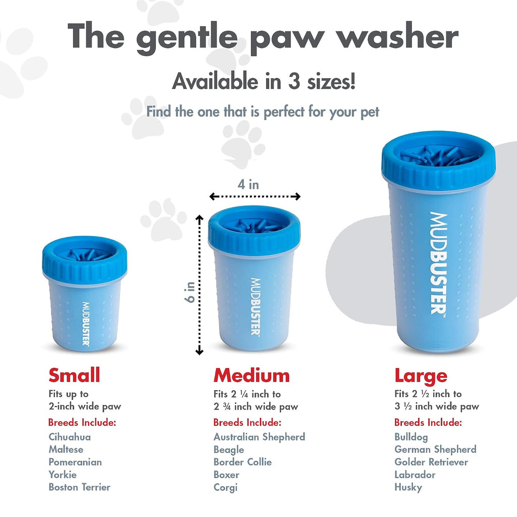 Dexas MudBuster Medium Dog Paw Cleaner, Pro Blue, Fits 1.5"-2.5" Wide Paws, Gentle Silicone Bristles for Quick, Easy Cleaning