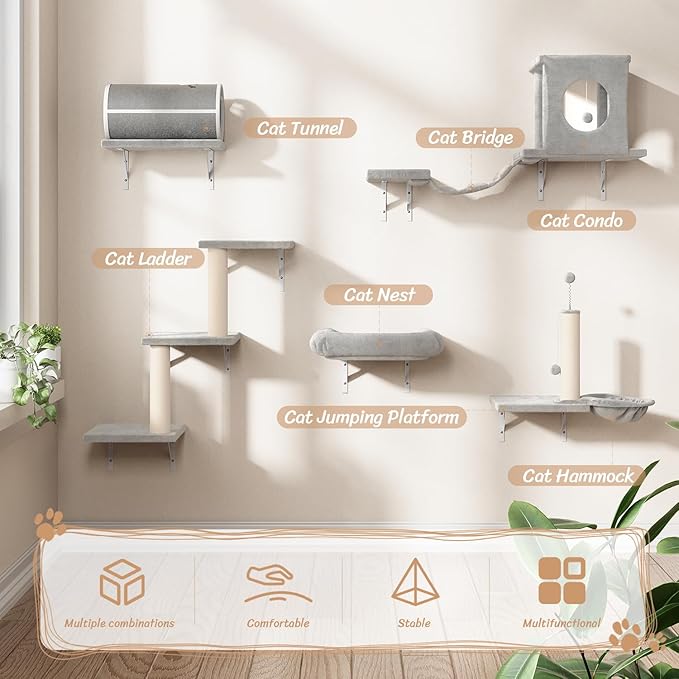 NUNU LAB 14-in-1 Cat Wall Shelves Set, Wall-Mounted Cat Climber - Image 6