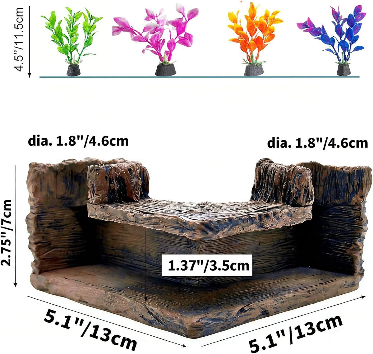 Fish Tank Tree Hole Hideout with 4 Artificial Aquarium Plants