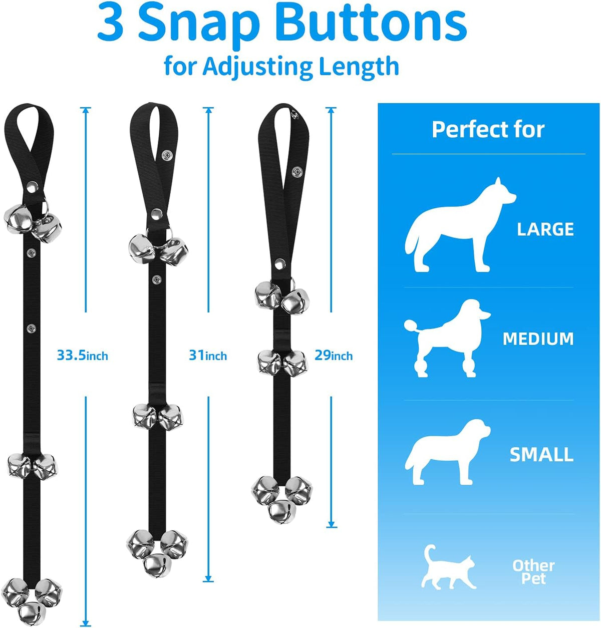 Dog Doorbells Pet Bell for Door Potty Training, Adjustable Door Bells for Dogs Puppies Poochie Doggie to Ring to Go Outside, Hanging Bells for Doorknob/Handle (1-Pack)