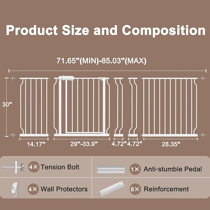 WAOWAO 71.65-85.03" Baby Gate Extra Wide Pressure Mounted Walk Through Swing - Image 6