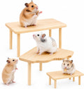 3 Pcs Hamster Platforms, Natural Pine Hamster Play Table, Rectangular & Triangle Hamsters Wooden Playground with Platforms for Hamsters, Gerbils, Mice, Squirrel, Small Pets Cage Accessories