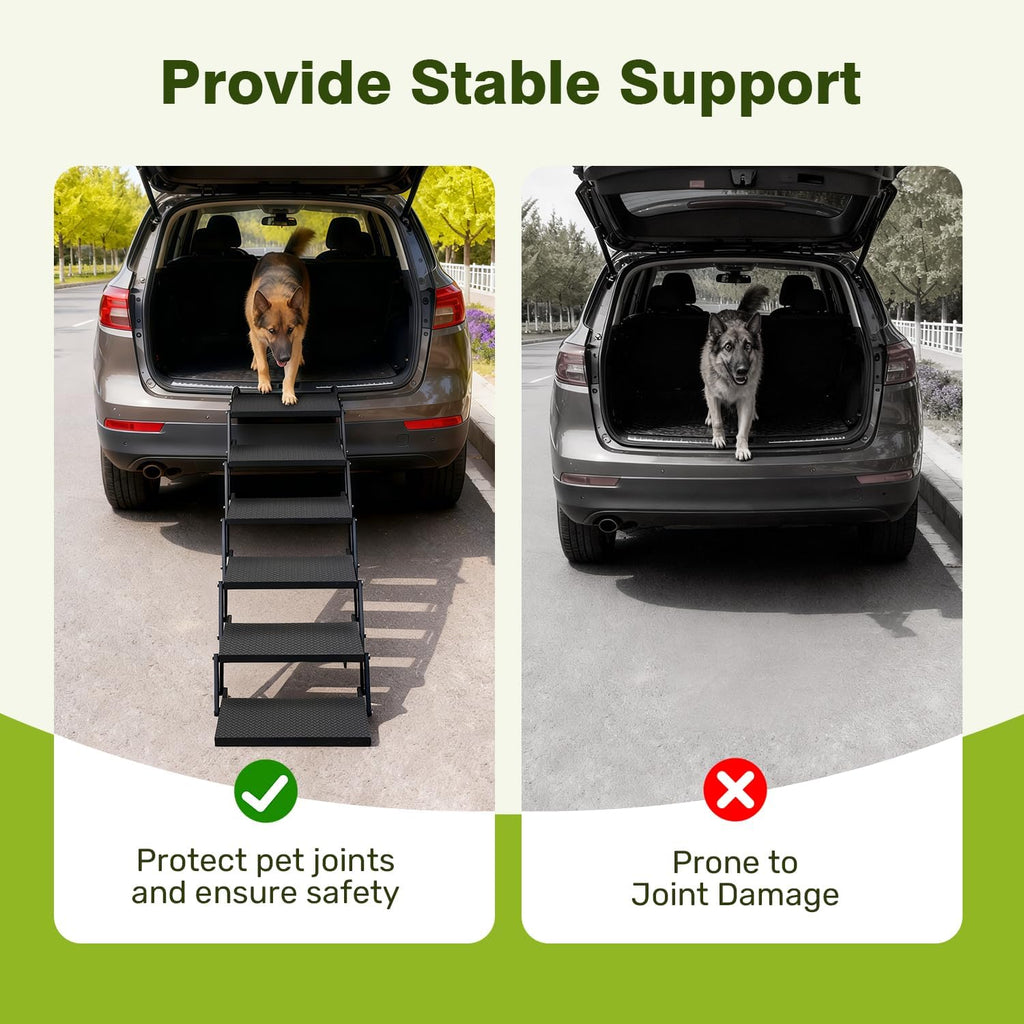 Foldable Dog Steps for High SUV Truck - 6-Step Extra Wide, 12Lbs