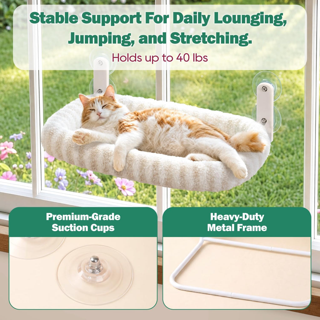 Zakkart Mellow Foldable Cat Window Perch, Upgraded Suction Cups (Beige, M)