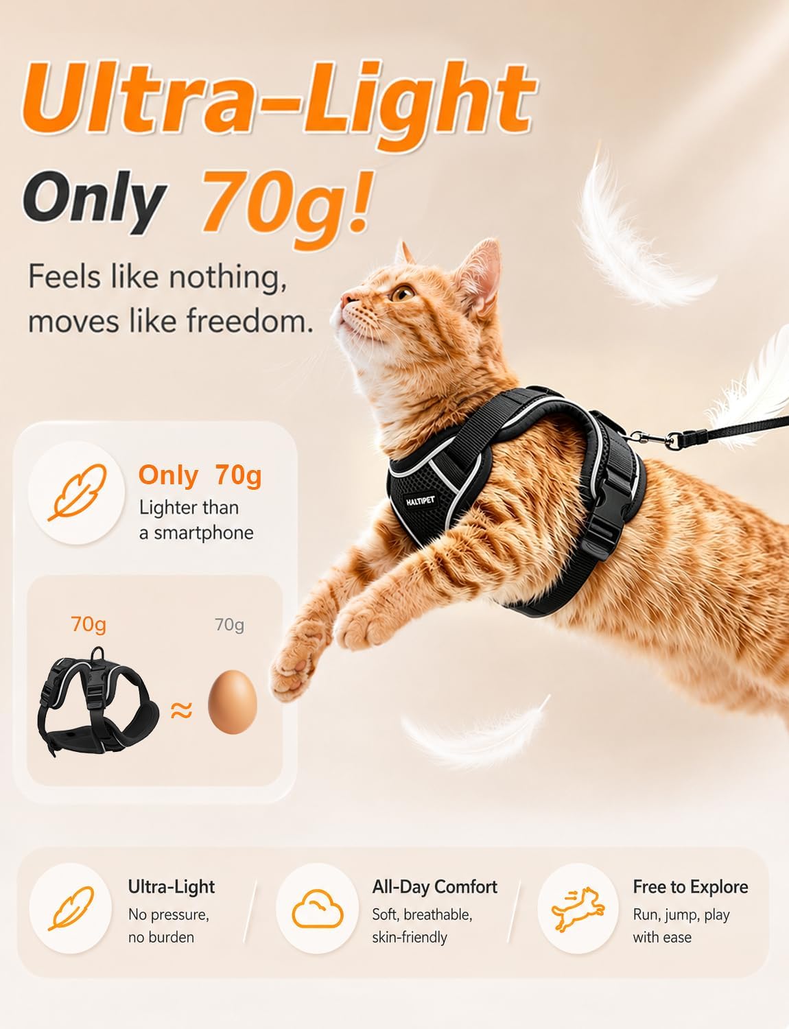 Cat Harness and Leash Set,Escape Proof Kitten Harness,Black