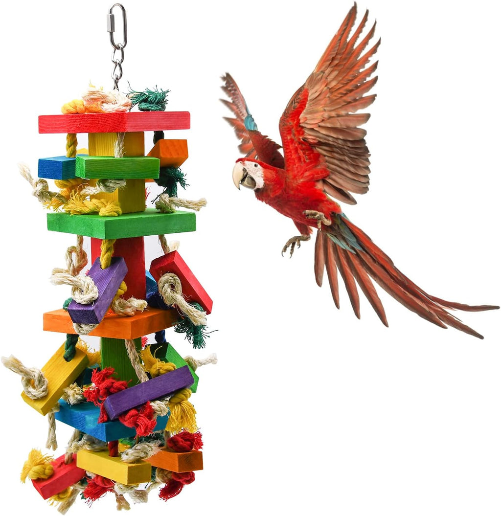 RUBY.Q 20in Large Parrot Toy, Multicolored Natural Wooden Bird Chewing Toys