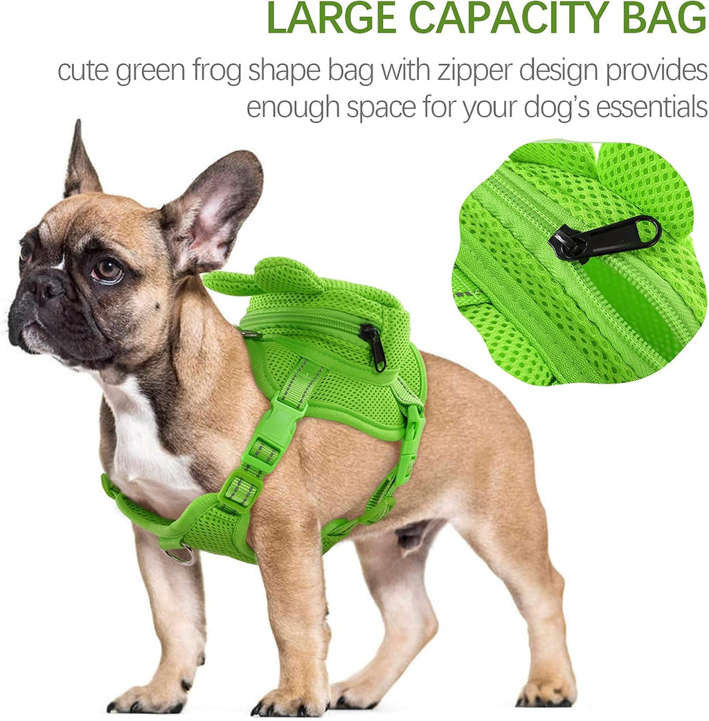 Dog Backpack Harness, No-Pull Dog Backpack with D-Ring,Frog,XS