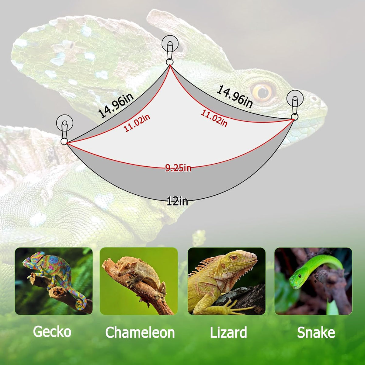 QWR Hand-Knitted‌ Soft Lizard Hammock,Double-Layer Hammock for Bearded Dragon Tank,Hanging Reptile Swing Hammock with Strong Adhesive Hooks,for Lizard Gecko Chameleon Hide(Triangular)