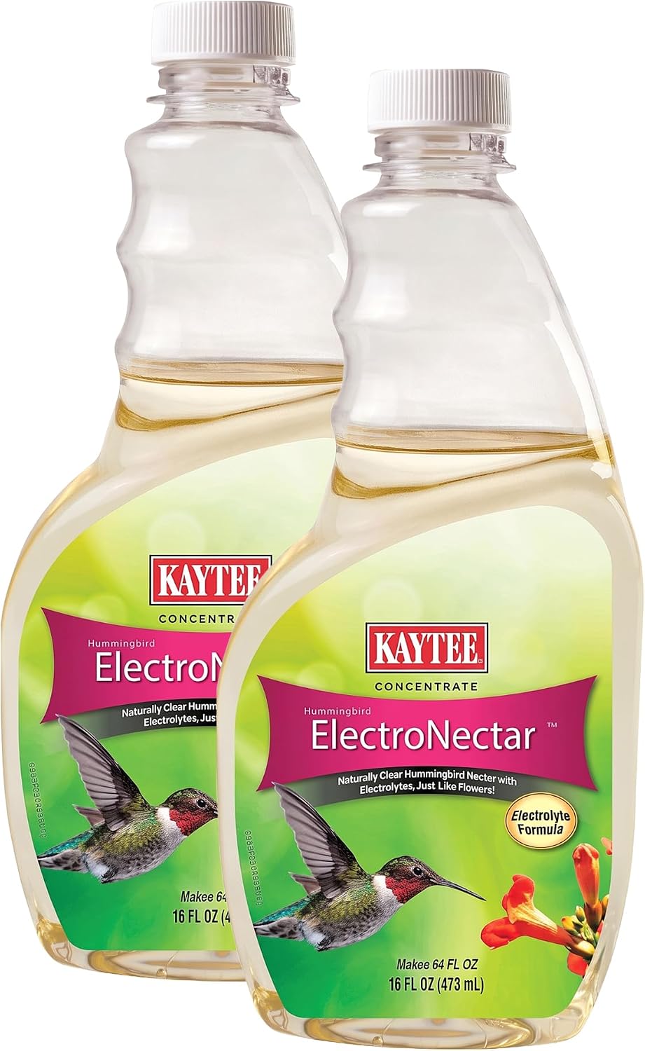 Kaytee Hummingbird ElectroNectar Wild Bird Food, 16 oz Concentrate 2 Pack, Makes 128 oz of ElectroNectar