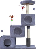 Cat Tree Tower for Indoor Cats 12lbs, Cat Tree with 3 Spacious Cat Houses & Condos, Full Sisal Scratching Posts and Cat Scratcher Toys，Grey