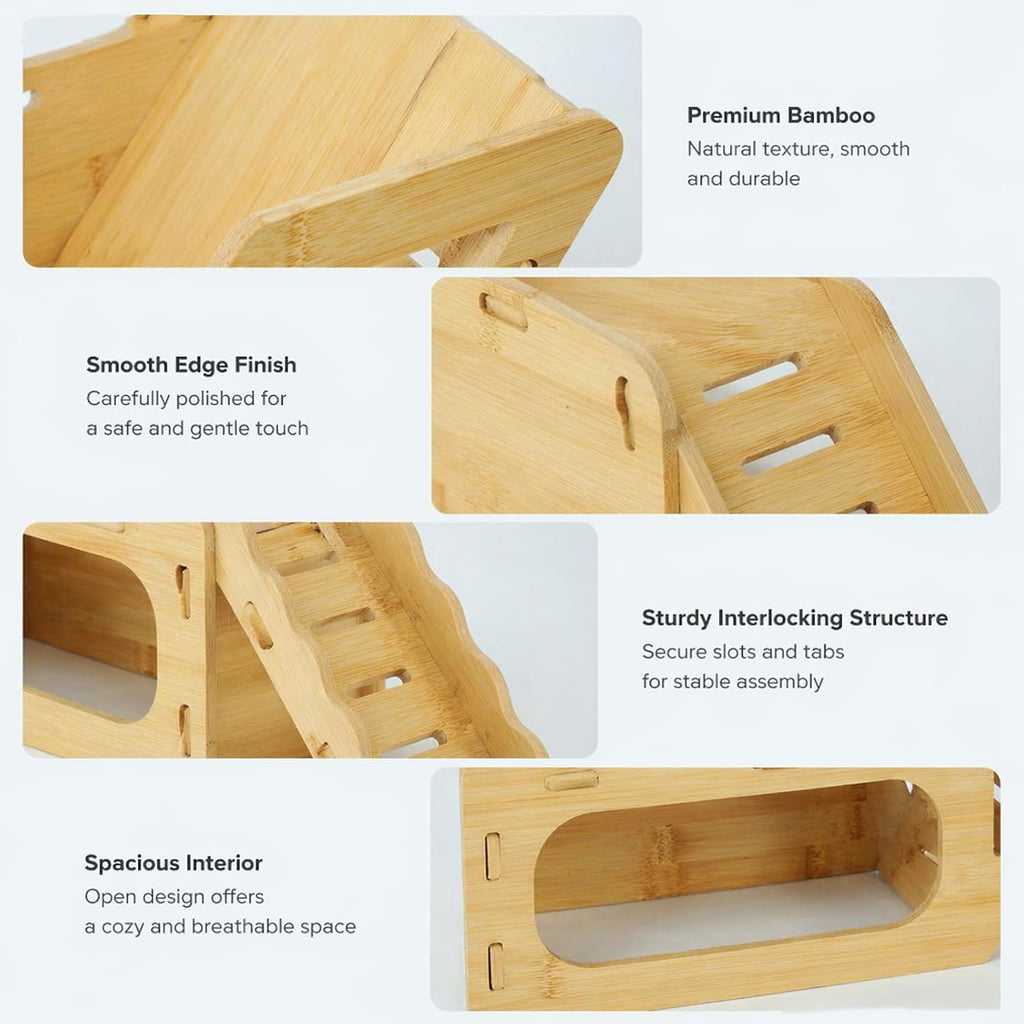 Bamboo Hamster Hideout House with Platform Dual Ramps and Ladder