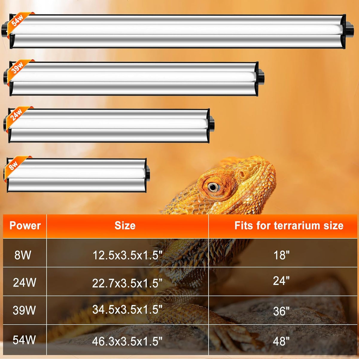 24W T5 UVB Reptile Light Fixture Combo Kit – 10.0 UVB Fluorescent Tube for Bearded Dragons, Lizards & Tortoises – UVA UVB Reptile Light, 22" Terrarium Hood (UVB 10.0-Desert, 22INCH-24W)