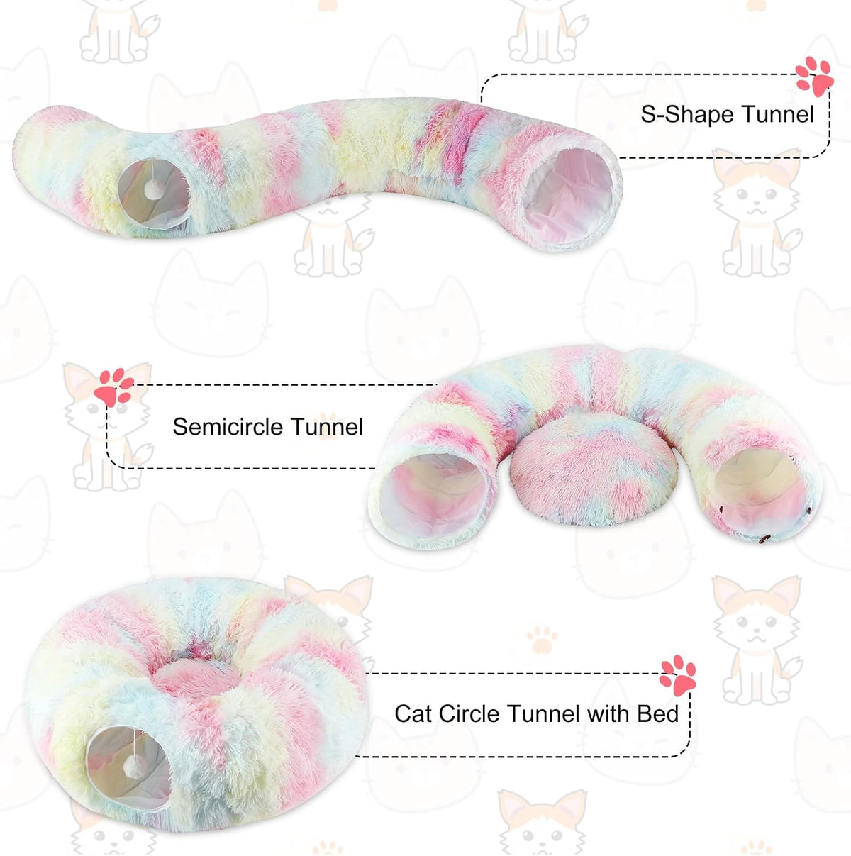 Christmas Tree Cat Tunnel Bed with Middle Mat, Cat Donut Tunnel