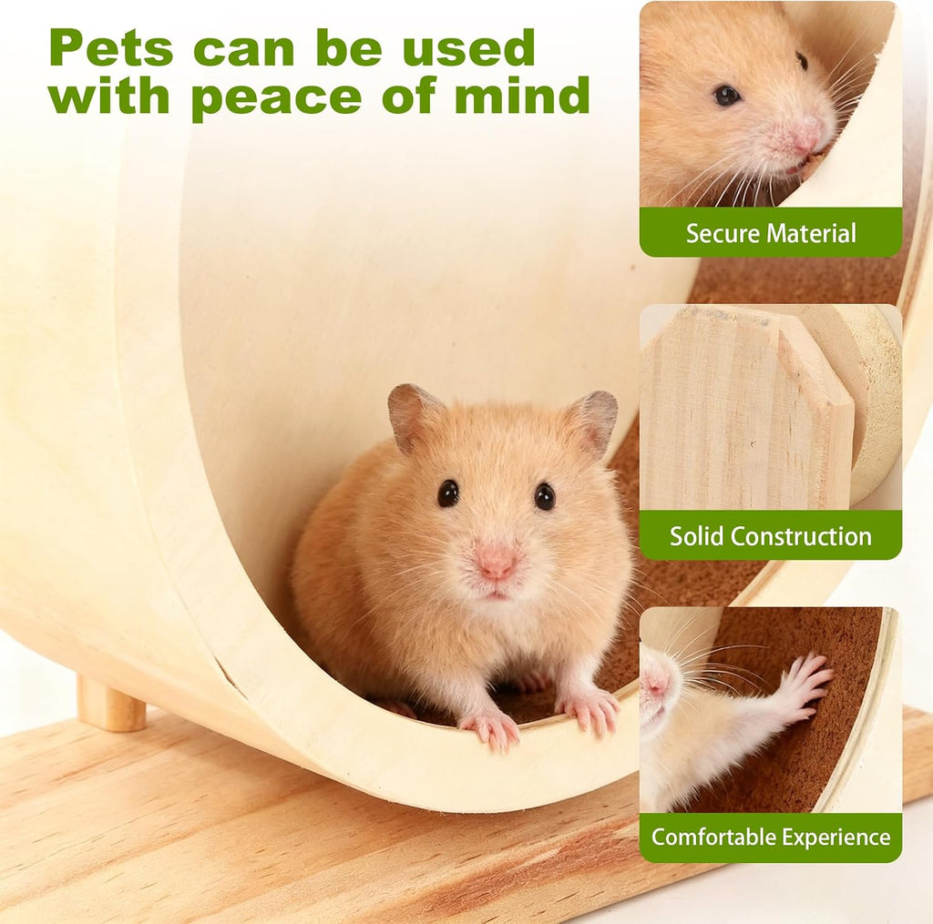 9 Inch Hamster Wooden Silent Exercise Running Wheel with Mini Running Ball
