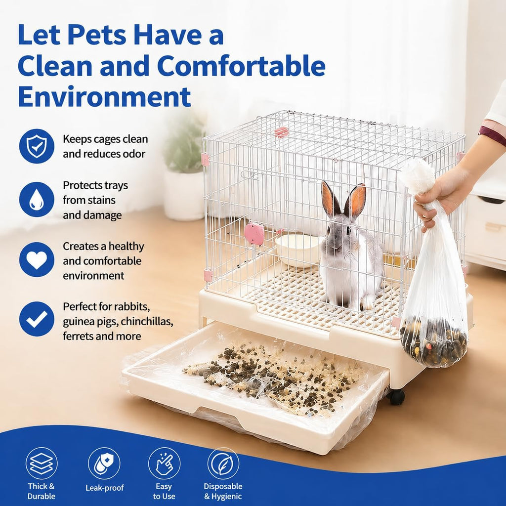 50 PCS Disposable Rabbit Cage Liner Bags, Thickened Small Animal Litter Tray Liners with Elastic Edge, 3-Second Quick Cleanup for Bunny, Guinea Pig, Ferret, Chinchilla and Cat, 40-Inch Stretched Size